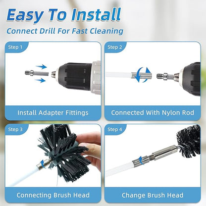 21FT Chimney Brush Kit, Multi-Purpose Dryer Vent Cleaning Brush Kit with 4" Brush Head, Professional Lint Cleaning Accessories for Chimneys, Ducts, Dryers, Crevices