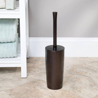 mDesign Slim Plastic Toilet Bowl Brush and Holder Set, Modern Compact Storage Organizer Cleaner Scrubber for Toilet - Heavy Duty Cleaning Plunger for Bathroom, Aura Collection - Bronze