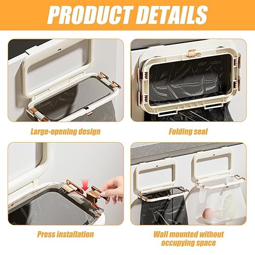 Foldable Trash Bag Holder, Over Cabinets Door Garbage Bag Holder Rack, Space Saving Folding Kitchen Trash Can, Hanging Waste Garbage Can Rack, Collapsible Trash Can Rack, Dishcloth Towel Hanger