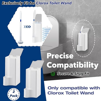 2-Pack Toilet Holder Compatible with Clorox Toilet Wand Only, Space-Saving Wall-Mount & Free-Standing Storage for Disposable Scrubbing Pads - Ideal Choice for Toilet Wand