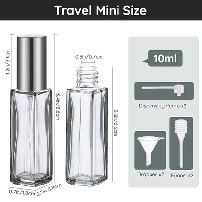 Segbeauty 10ML Empty Perfume Bottles, 10pcs Mini Refillable Atomizer, Portable Leak-proof Glass Spray Bottles for Travel Sample Dispenser