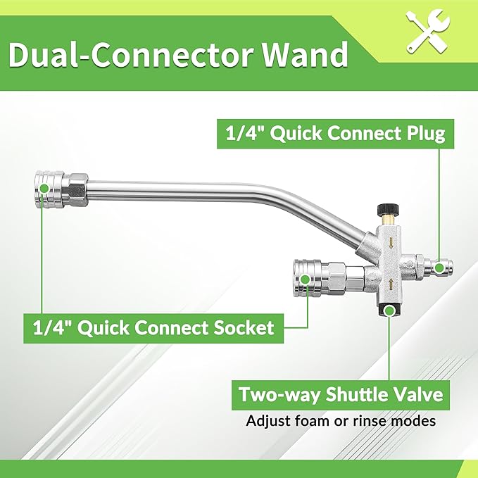 FIXFANS Foam Cannon Dual Connector Accessory for Pressure Washer, Double Tip Attachment Soap Cannon, Replacement Adapter for Portland Husky and Ryobi Power Washer, 1/4" Quick Connect, 5 Nozzles, 1L