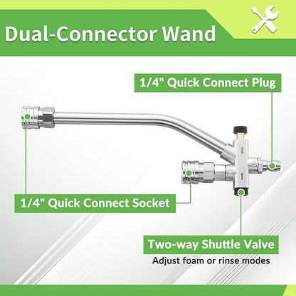 FIXFANS Foam Cannon Dual Connector Accessory for Pressure Washer, Double Tip Attachment Soap Cannon, Replacement Adapter for Portland Husky and Ryobi Power Washer, 1/4" Quick Connect, 5 Nozzles, 1L