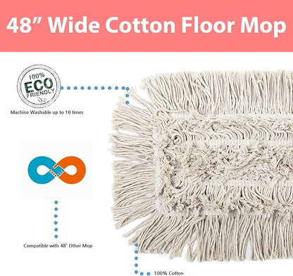2 Pack of 48" Cotton Refills for Industrial Class Floor Dust mop Series Can be fit with Others (2 Pack of 48" Cotton Refill)