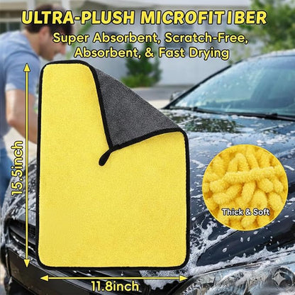 144" Car Wash Kit with Telescoping Pole, 20L Collapsible Bucket, Chenille Microfiber Mop, Bristle Brush, 2-in-1 Sponge & Window Squeegee, Towel & Waterproof Glove for RV Truck SUV Boat
