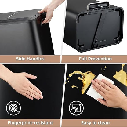 GAOMON Dual Trash Can, 2 x 4 Gal (2 x 15L) Stainless Steel Trash Can with Recycling Bin, Soft-Close Lid, Step-on Garbage Bin - with Removable Plastic Inner Buckets, Black