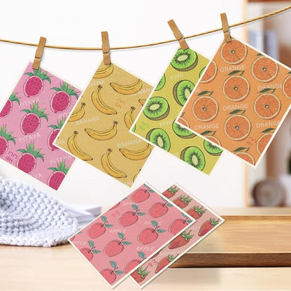 6 Pack Swedish Dishcloths for Kitchen |Watercolor Dish Towels | Reusable Paper Towels Washable | Non-Scratch Cellulose Sponge Cloths | No Odor, Biodegradable, Swedish Cloths, Fruits-2