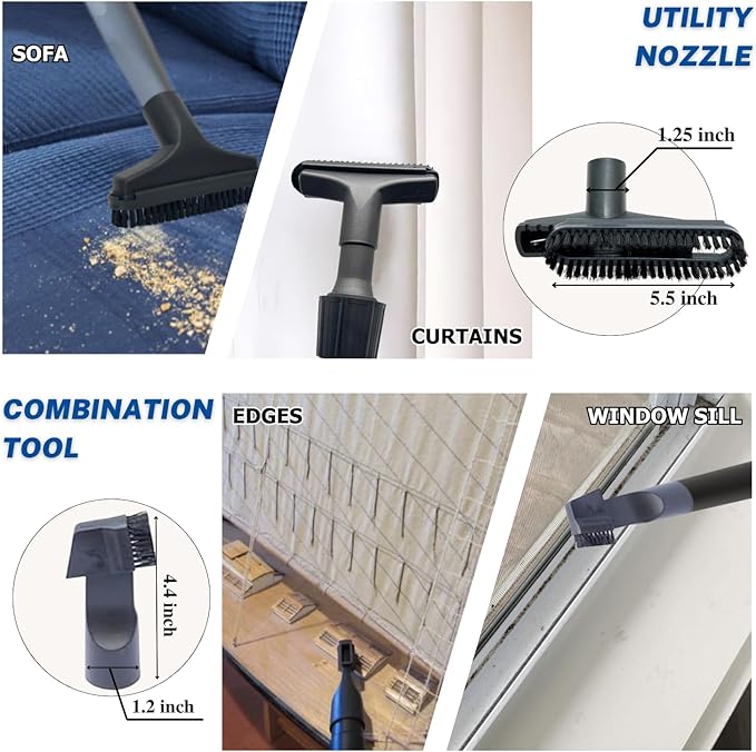 Universal Vacuum Attachments & Brushes Kit - Hardwood Floor Vacuum Brush Head Attachment & Shop-vacs Accessories - Universal Vacuum Hose Adapter Kit & Dryer vent Flexible Crevice Attachment