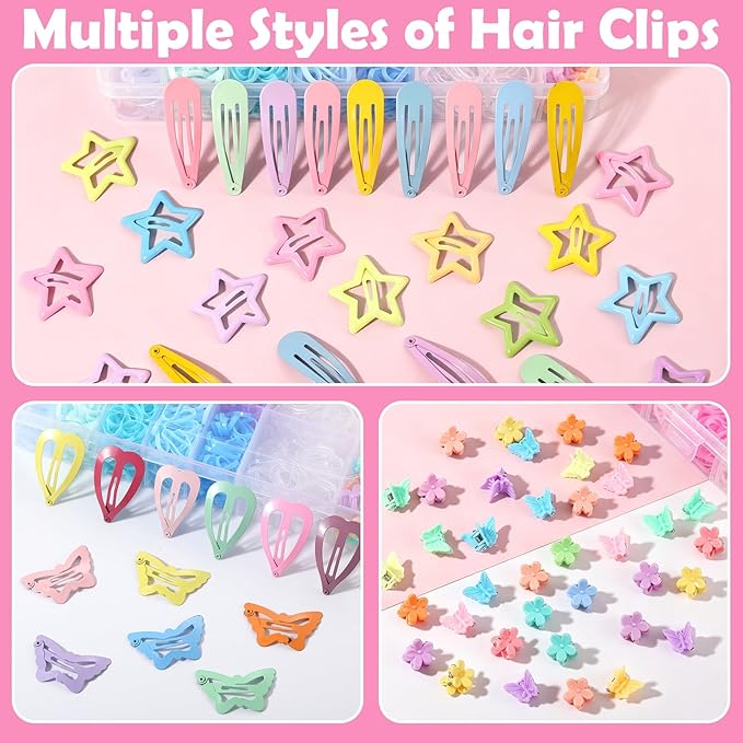 auroray Hair Accessories for Girls, 1700 Pcs Colorful Hair Rubber Bands Elastic Hair Ties Hair Clips Hair Wax Stick Spray Bottle Hair Styling Tools with Organizer Box