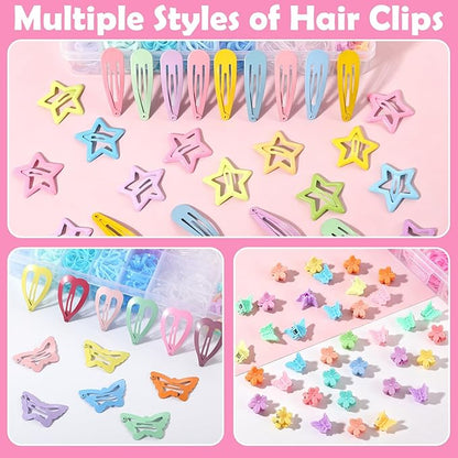 auroray Hair Accessories for Girls, 1700 Pcs Colorful Hair Rubber Bands Elastic Hair Ties Hair Clips Hair Wax Stick Spray Bottle Hair Styling Tools with Organizer Box