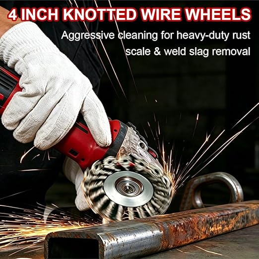 9 Pack Wire Wheel Brush for Angle Grinder, Wire Wheels Attachment for 4-1/2" Angle Grinders, Screws on 5/8” Thread, 4 Inch Knotted Twist Carbon Steel Brush Set for Rust, Paint & Metal Removal