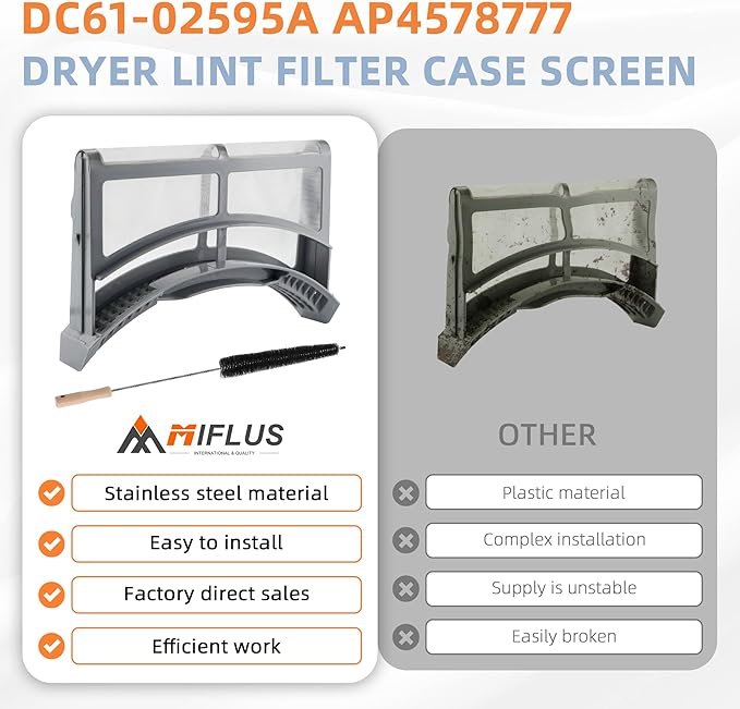 DC61-02595A Dryer Filter Replacement fit for Samsung Dryer Lint Trap with Brush,by MIFLUS Replaces 2069505, PS4206799, AP4578777, EAP4206799