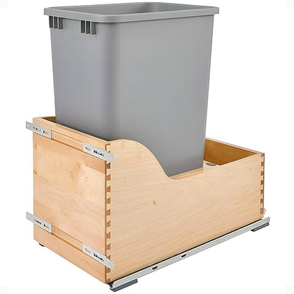 Rev-A-Shelf 50 Qt Bottom Mount Single Pullout Under Cabinet Trash Cans w/Soft-Close for Base Cabinets, Min Opening Width of 12", Metallic Silver, 4WCSC-1550DM-1