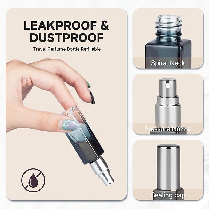 Perfume Refill Bottle, Mini Leak-proof Portable Perfume Travel Refillable Dispenser, 3pcs 10ml Empty Atomizer Sprayer, Pocket Glass Bottle with Funnel and Pipette for Cologne (Gradientblue Silver)