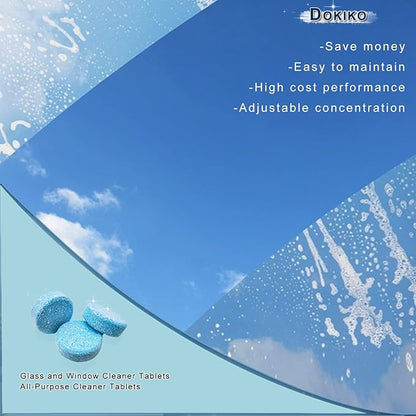 DOKIKO Glass Cleaner Refill Tablets - 50 Concentrated Multi-Surface Cleaning Tablets, 1 Pack Makes 50 * 16 fl oz Spray for Windows, Mirrors, Windshields & More