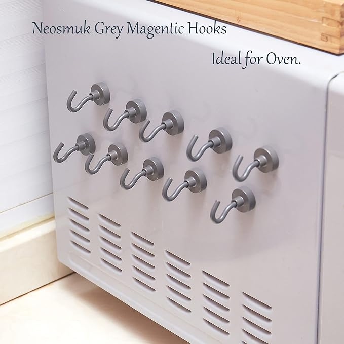 Neosmuk Magnetic Hooks, Heavy Duty 30lb+ Strong Magnet Hook for Cruise Cabins, Cruise Ship Essentials for Hanging, Metal Wall Refrigerator Hangers (Grey, 15 Pack)