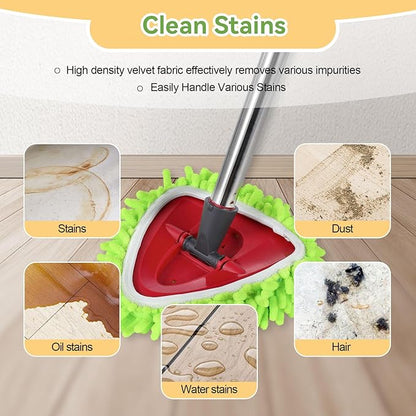 7 Pack Reusable Microfiber Mops Pads Compatible with O-Cedar EasyWring Triangle Mop,3 Elastic Mops Head 2 White Mop Replacement,One Scrub Brush & One Base for Deep Clean,Machine Washable Mopp Refills