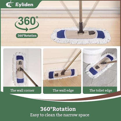Eyliden Dust Mop with Reusable Washable Pads - One-Touch Pad Release, Height Adjustable Handle, Total 2 Mop Cloths, Wet Dry Mops for Floor Cleaning, Hardwood, Laminate, Tile Floor Push Dust Broom