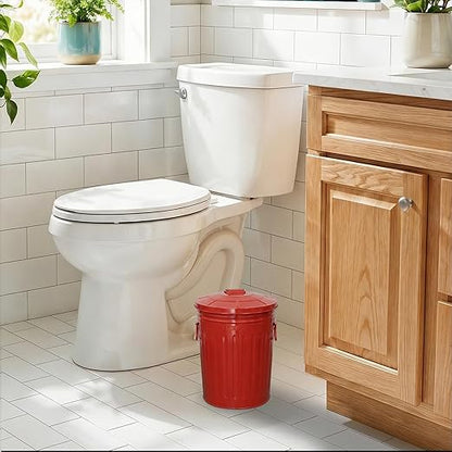 Plexon 2 Gallon Small Metal Trash Can with Lid Bathroom Garbage Can with Lid Bathroom Trash Can for Bedroom Office Kitchen Indoor Waste Basket, Round Powder Coated Red Bucket