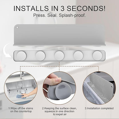 Silicone Sink Splash Guard, Sink Splash Guard with Suction Cup, Kitchen Sink Splash Guard That Can Be Placed Behind The Sink, Sink Splash Guard(17.3 x 4.1 Inch Grey)