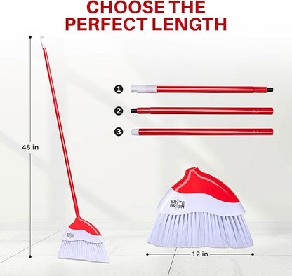 Indoor Broom with LED Lights | Angle Broom for Dark Corners & Low Light Areas | Soft Bristle, Adjustable Long Handle | Floor Sweeper for Kitchen, Room, Office & Garage (Red)
