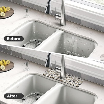 Espresso Machine Beans Coffee Vintage 15" X 5.5" Kitchen Sink Splash Guard Faucet Faucet Guard Draining Mat Sink Splash Guard Faucet Kitchen Bathroom
