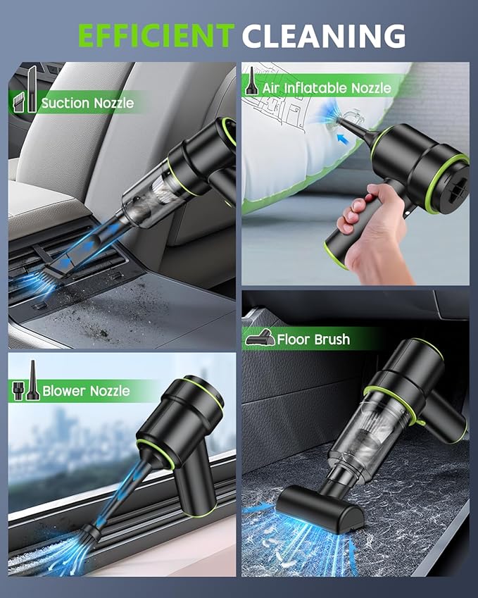 CODN Handheld Car Vacuum Portable Cordless, 12000PA Handheld Air Duster with Multi-Nozzles and LED Light, Mini Hand Held Vacuum Rechargeable for Home, Car, Office, Pet Hair