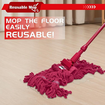Heavy Duty Wet Industrial Cleaning Mop Head – 21 oz red mop Head Replacement Cotton Washable Industrial mop Heads Heavy Duty for Commercial & Home Cleaning（RED）