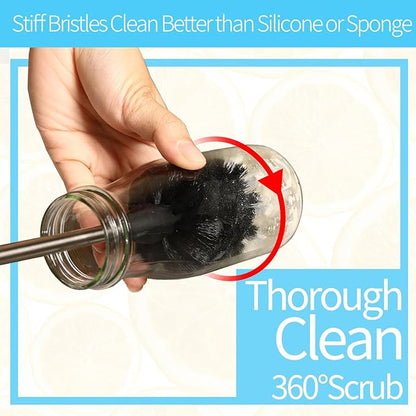 2 Pack Bottle Brush Set - 15 Inch Long Handle Bottle Brush Cleaner for Sports Water Bottles, Tumblers, Thermos, Glasswares, Coffee Mugs