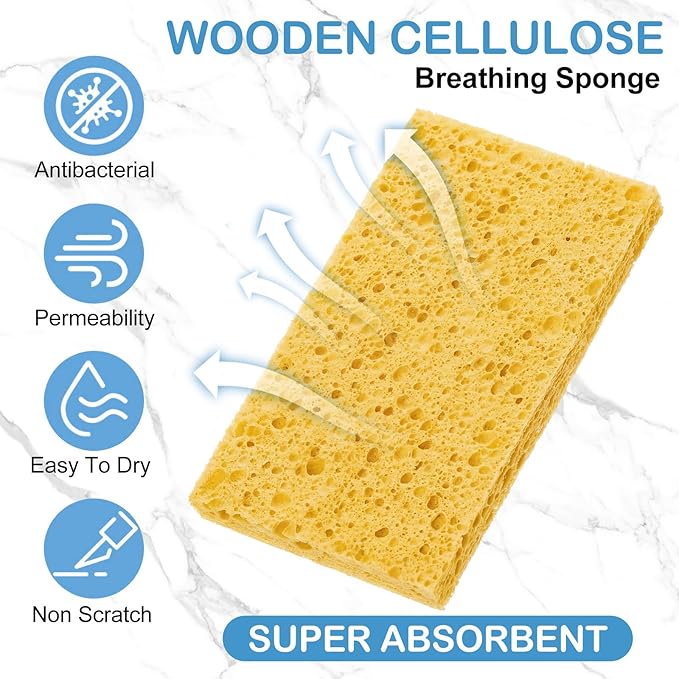 Zhengmy 90 Pieces Sponges Bulk Sponges Kitchen Compressed Sponge Natural Dish Sponge Compressed Wood Pulp Cleaning Without Scratching for Kitchen Bathroom, 3.9 x 2.4 x 0.12 Inch (Dark Color)