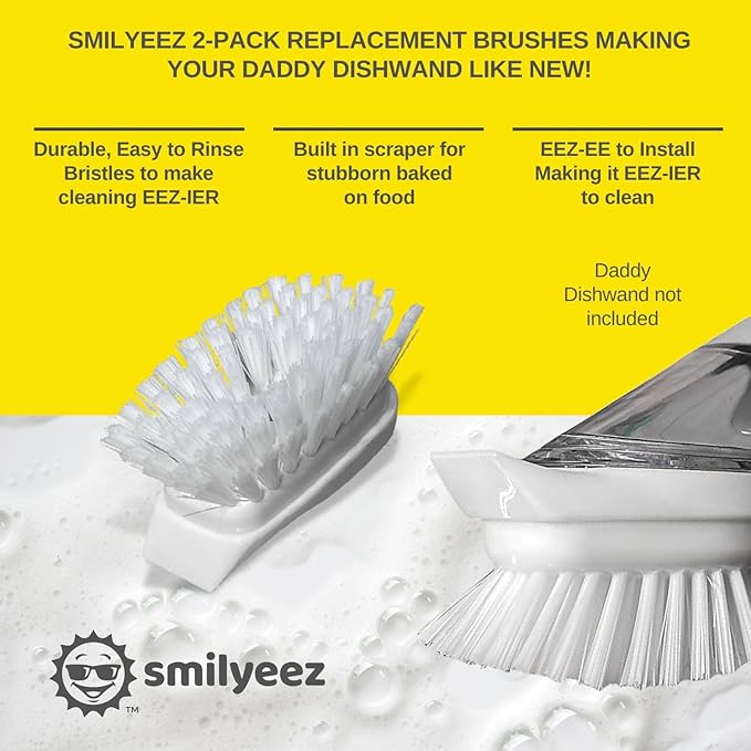 Smilyeez Dish Brush Refill for Dish Daddy (Reg. TM) Dishwand (2 Pack) Replacement Head