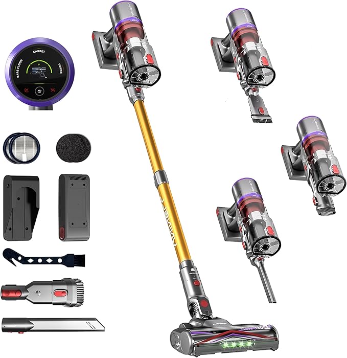 Cordless Vacuum Cleaner, 650W 55KPA 70Mins Stick Vacuum Cleaners for Home, Anti-Tangle Vacuum Cordless with Touch Screen and 1.8L Cup, Self-Standing Vacuum Cleaner for Home/Pet Hair/Carpets/Floors