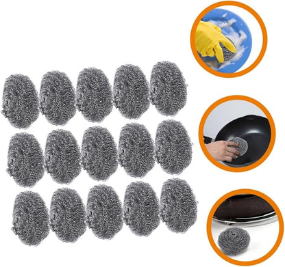 PRETYZOOM 15pcs Stainless Steel Pot Scrubber Set Heavy Duty Steel Wool Balls for Kitchen Cleaning Dishwashing Scouring Pads for Pots Pans and Grills