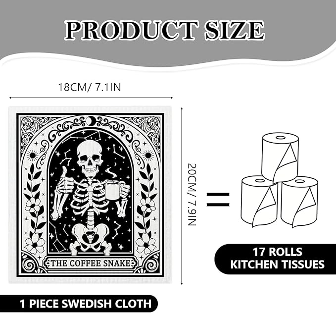 5 Pack Mixed Gothic Skeleton Swedish Kitchen Dishcloths Dish Towels, Tarot Card Pattern Dish Towels Kitchen, Swedish Dishcloth, Paper Towels Reusable, Dish Cloth Towel Cleaning Wipe for Home