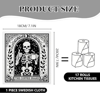 5 Pack Mixed Gothic Skeleton Swedish Kitchen Dishcloths Dish Towels, Tarot Card Pattern Dish Towels Kitchen, Swedish Dishcloth, Paper Towels Reusable, Dish Cloth Towel Cleaning Wipe for Home