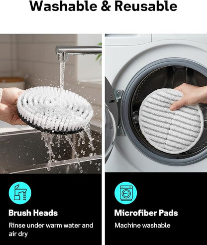 Leemone Steam & Scrub Mop Replacement Pads for Shark S8001 S8002BRN S8200 S8201 S7001 S7201 Series, Heavy Duty Scrub & Daily Clean Kit, Washable Reusable (2 Brush Heads + 4 Microfiber Pads Refills)