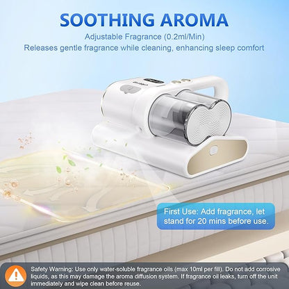 Mattress Vacuum Cleaner, 16KPa Suction, Dual Brushroll & Suction, Smart Dust Sensor, UV-C 253.7nm, HEPA, Fragrance Mist, 16.4FT Cord, Lightweight for Bed Sofa Carpet (Fragrance Not Included)