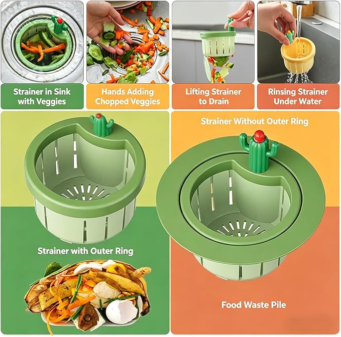 Cactus Kitchen Sink Drain Strainer, 2026 Upgrade Cactus Sink Strainer Basket, Fun Sink Accessory Innovations in Household Kitchen Supplies Bring Different Joy and Mood to The Kitchen (1pcs-Yellow)