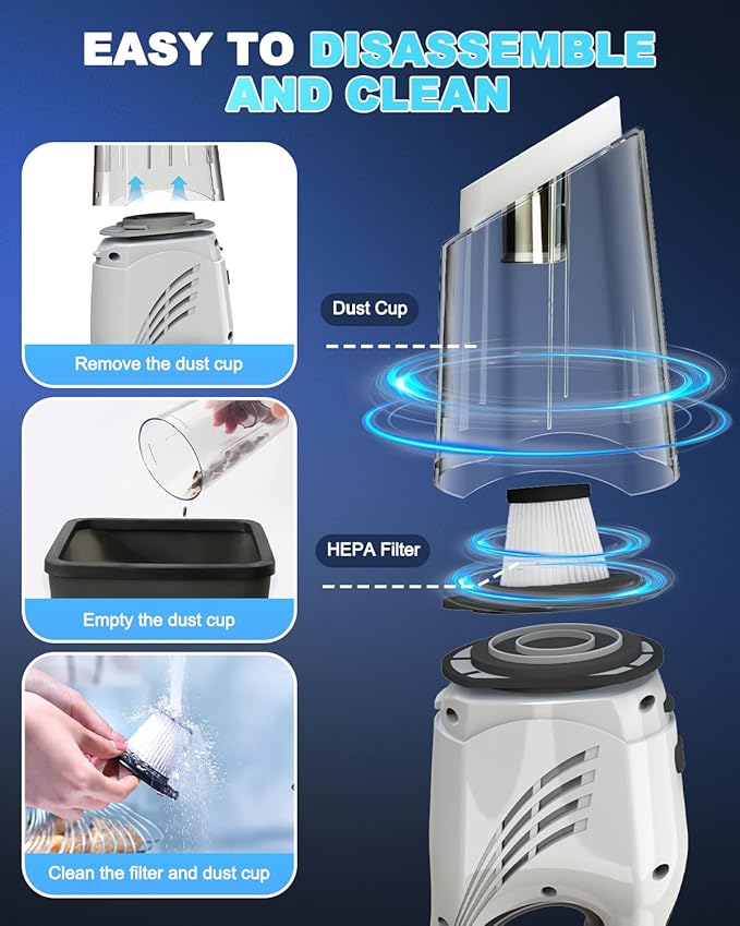 Handheld Vacuum Cordless, 16000PA High Power Suction Hand Held Car Vacuum Cleaner Portable with Washable Filter & Multi Accessories, Rechargeable Dust Busters for Car Home Office and Pet Hair