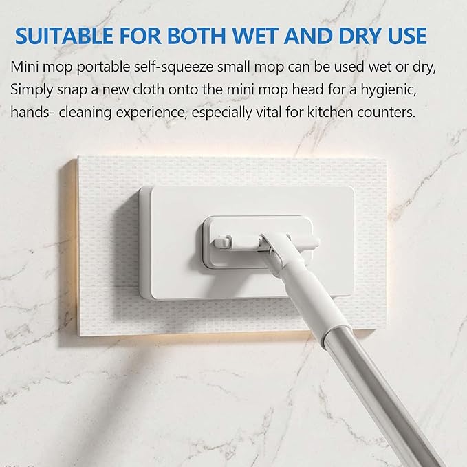 Snap Grip Mini Mop, 2026 Upgraded Disposable Dust Mop, Zero Touch Mini Mops, Convenient Cloth Changing Mops for Kitchen Counter, Foldable 130cm Adjustable Long Handle Mopping Stick (10*Cloth)