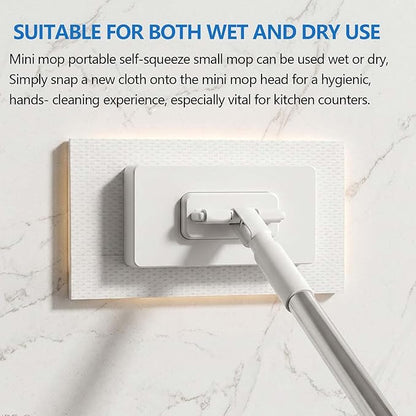Snap Grip Mini Mop, 2026 Upgraded Disposable Dust Mop, Zero Touch Mini Mops, Convenient Cloth Changing Mops for Kitchen Counter, Foldable 100cm Adjustable Long Handle Mopping Stick (1* Mop)