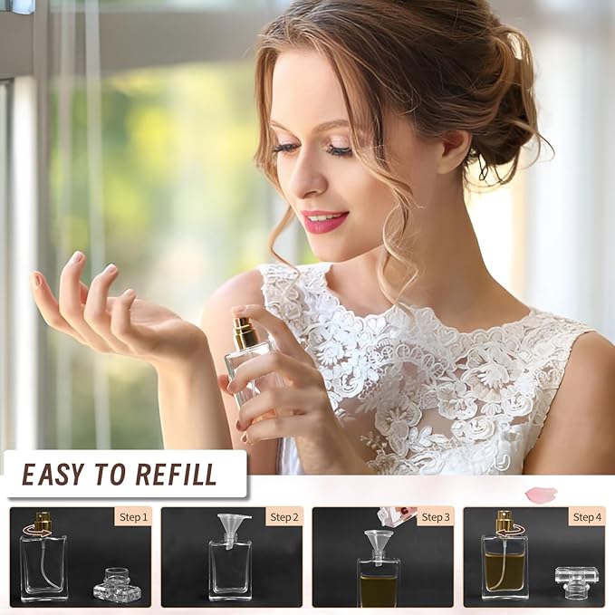 Perfume Bottle Atomizer 30ML Refillable Fine Mist Spray Bottles, Empty Glass Essential Oil Container for Travel, Handbag or Date, With Storage Bag & Funnels(Classic Fashion)