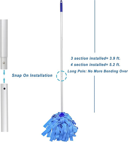 EaseYourDay Mop, One Pole with Two Blue Microfiber Cloth Heads (1 Handle & 2 Mop Heads)