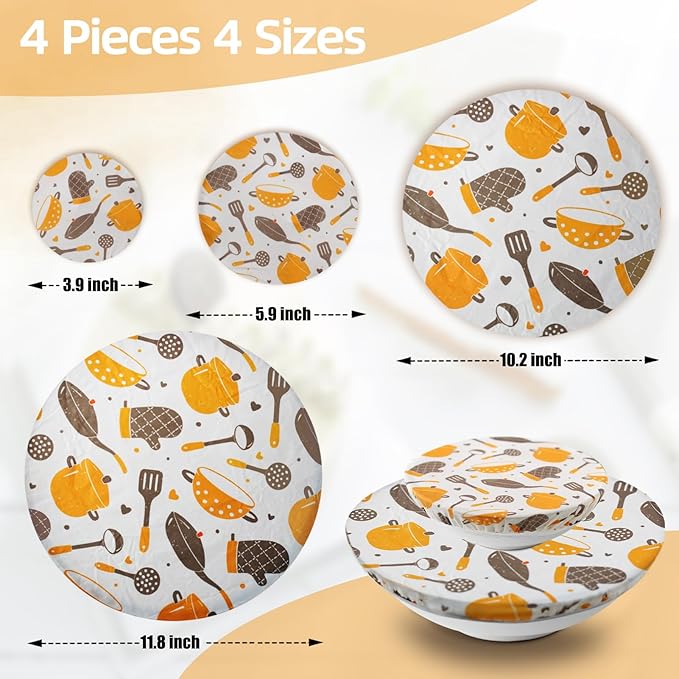 4PCS Reusable Beeswax Bowl Covers for Bread Proofing, Washable Sourdough Proofing Covers, Elastic Cotton Dish Domes for Food Storage