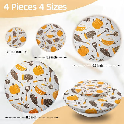 4PCS Reusable Beeswax Bowl Covers for Bread Proofing, Washable Sourdough Proofing Covers, Elastic Cotton Dish Domes for Food Storage