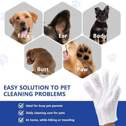 Pet Glove Wipes for Dogs (4Packs/24 PCS) Disposable pet Cleaning Towel, Thick, Odorless and Suitable for Daily Care, Cleaning and Caring for Dogs and Cats
