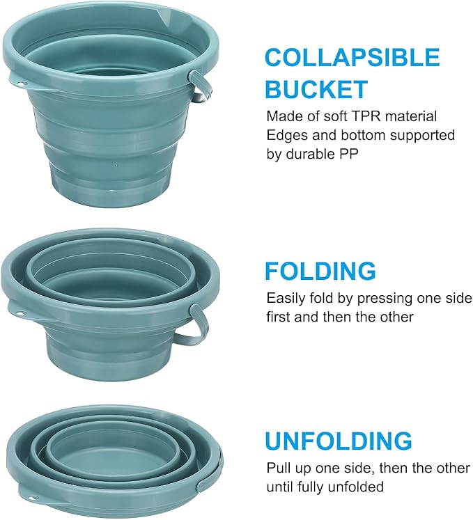 PATIKIL Collapsible Bucket 10L/2.6Gallon, Small Foldable Bucket Portable Plastic Round Tub for House Cleaning Car Washing Camping Fishing, Light Blue