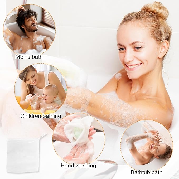 40 PCS Soap Saver Bag, Exfoliating Mesh Soap Saver Pouch Bags, Bubble Mesh Net Bags with Drawstring, Easy to Store, for Shower, Face Cleansing, White