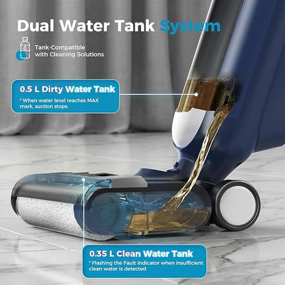 Wet Dry Vacuum Cleaner, Cordless Floor Washer, Vacuum and Mop All in One with Auto Self-Cleaning, Dual Water Tank & Tangle-Free Brush Design, Dual-Edge Cleaning, Up to 35-Minute Runtime