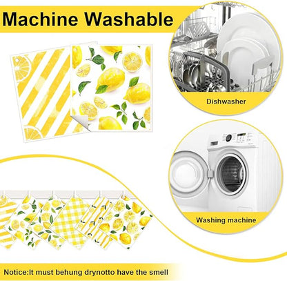 6 Pack Swedish Dishcloths for Kitchen - Reusable Dish Paper Towels Wash Cloths Washable,Absorbent Cellulose Cleaning Sponge Cloth Wipes Quick Dry, Decorative Tea Towels,No Odor Biodegradable(Lemon)